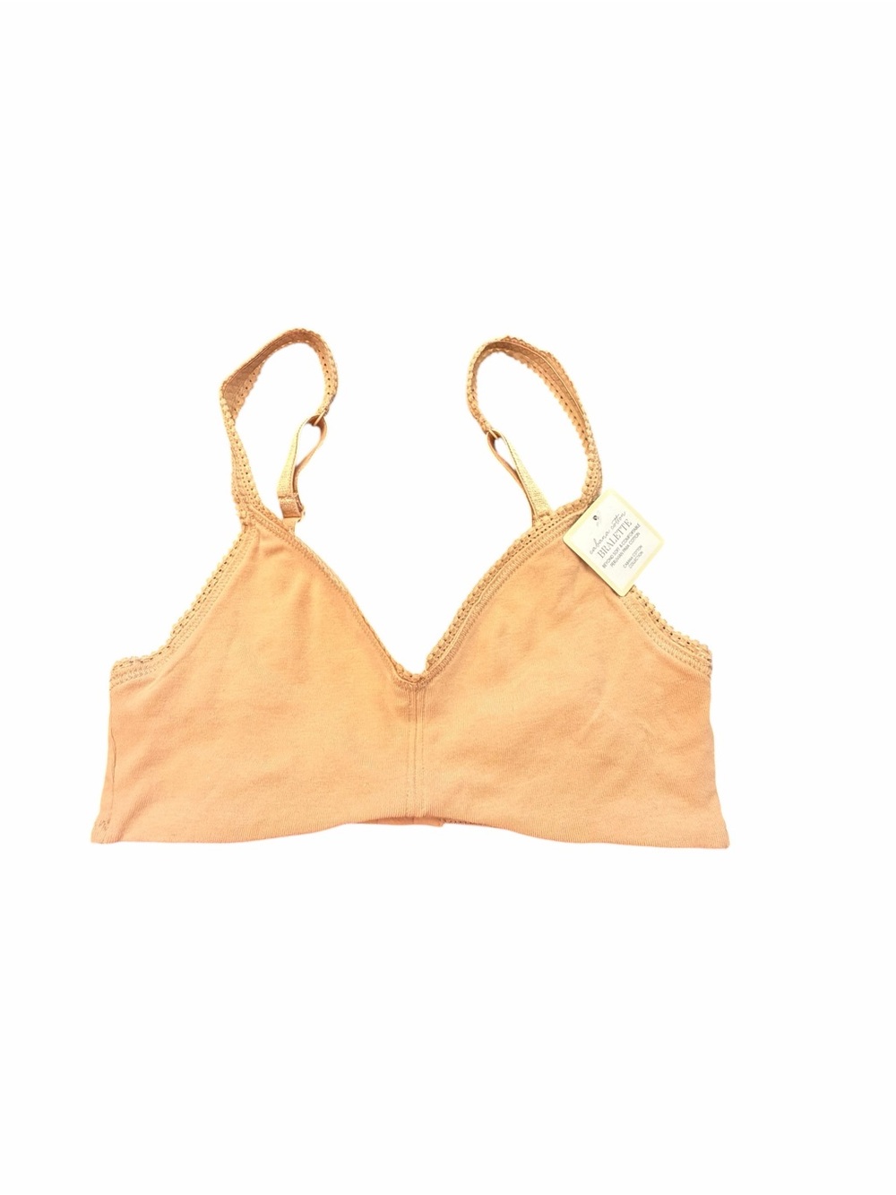 On Gossamer Womens Champagne Cabana Cotton Lace Trim Bralette Small 010404 NEW